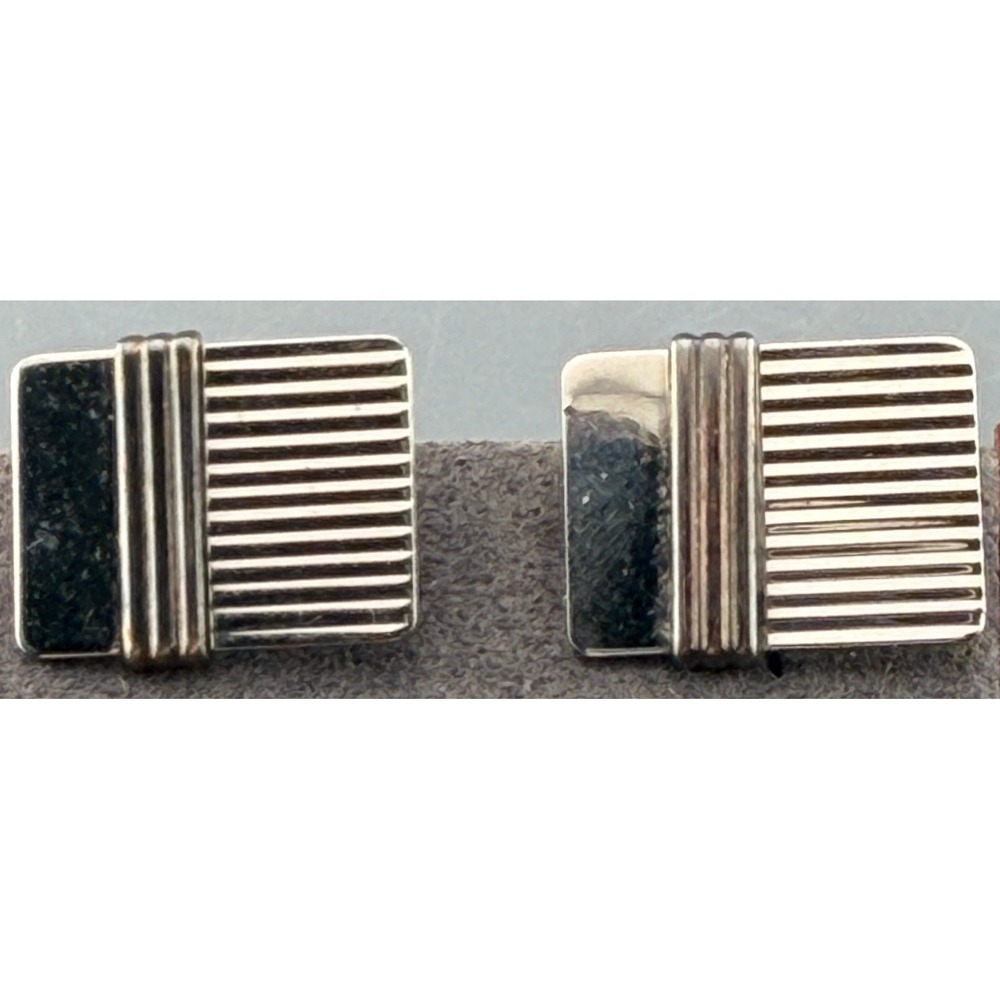 Vintage Colibri Sterling Silver 14K Gold Overlay Modernist Cufflinks Plus Box